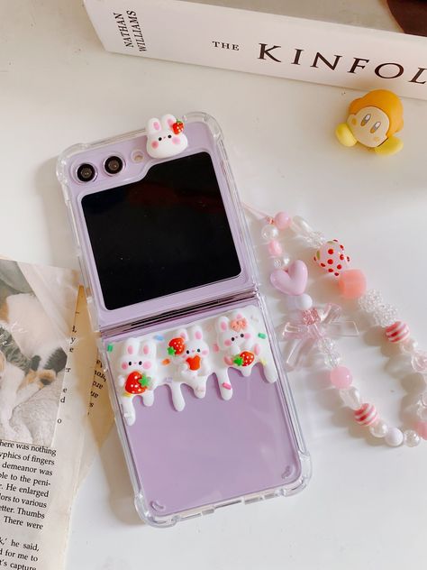 Galaxy Z Flip 5 Case, Z Flip 5 Case, Samsung Z Flip 5 Aesthetic, Samsung Z Flip 5 Case, Galaxy Zflip5, Bunny Strawberry, Flip Phone Aesthetic, Liquid Glitter Phone Case, Decoden Case