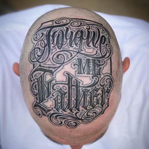 Forgive me father. By @tattoo_huero based California. #tattoolettering #customtattoo #customlettering #customscript #tattoo #tattooscript #letteringcartel #lettering #script #type #typ #tattoolettering #letteringdesign #letters #forgivemefather Forgive Me Tattoo, Tier Tattoo, Me Tattoo, Chicano Tattoo, Tattoo Henna, Chicano Art Tattoos, Amazing Tattoos, Tattoo Script, Head Tattoos