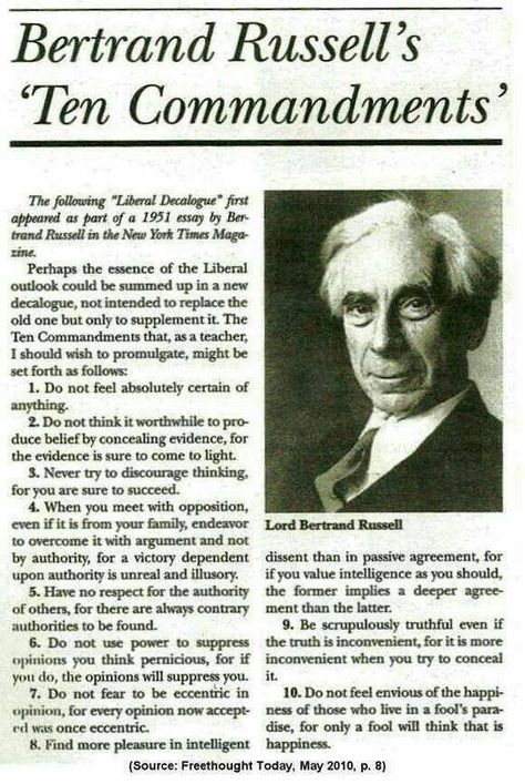 Anti Establishment, Bertrand Russell, Ten Commandments, Philosophy Quotes, Intp, Philosophers, Critical Thinking, Great Quotes, Wisdom Quotes