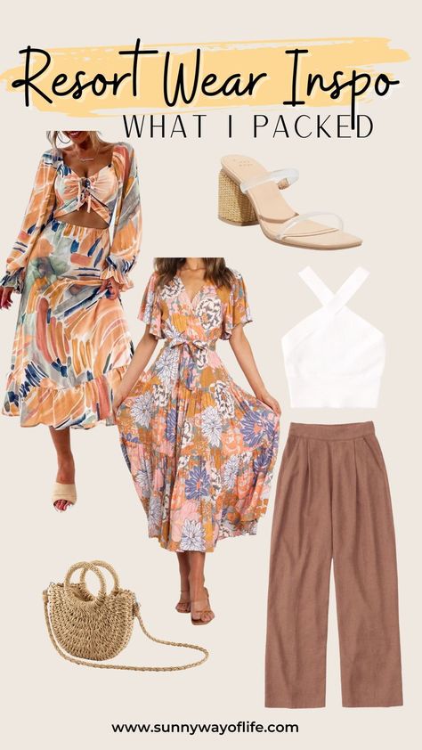 Vacation/resort outfit ideas Mexico Vacation Outfits Cancun Resort Wear, Resort Wear Mexico, Resort Dinner Outfit, Mexico Vacation Outfits Cancun, Mexico Resort Outfits, Summer Resort Outfits, Resort Outfit Ideas, Punta Cana Outfits, Vacation Dinner Outfit