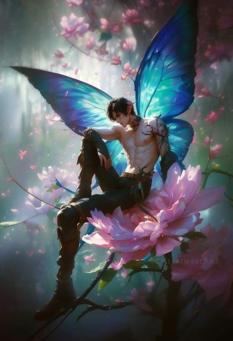 Male Fairy Design, Dark Faerie Art, Anime Fairy Boy, Fairy Boy Aesthetic, Male Fairy Aesthetic, Male Fairy Art, Male Faerie Art, Male Faerie, Male Fairies