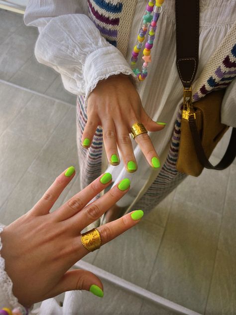 Gen Z Nails Ideas, Brat Green Nails, Brat Summer Nails, Nails Mismatched, Brat Nails, 2025 Wardrobe, Nail Ring, Hair Skin Nails, Get Nails