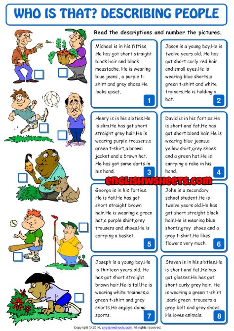 Describing People ESL Printable Matching Exercise Worksheet Describing People, English Teaching Materials, Teaching English Grammar, English Exercises, Learning English For Kids, Speaking Activities, Conversational English, English Worksheets For Kids, English Language Teaching