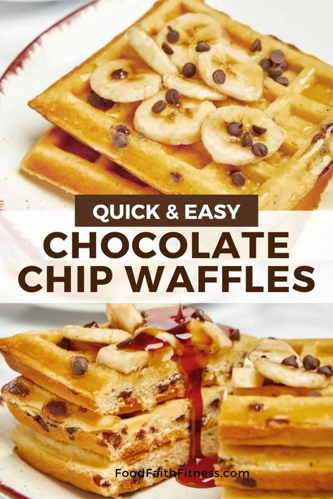 Create fluffy chocolate chip waffles at home! Combine melted butter, milk, vanilla, eggs, flour, baking powder, salt, sugar, and chocolate chips. Rest batter for fluffiness. Cook in hot waffle iron until golden brown. Serve warm! Chocolate Chip Waffles Recipe, Chocolate Chip Waffle Recipe, Waffle Mix Recipes, Weekend Breakfast Recipes, Chocolate Chip Waffles, Dairy Free Low Carb, Fluffy Waffles, Waffles Easy, Snack Smoothie