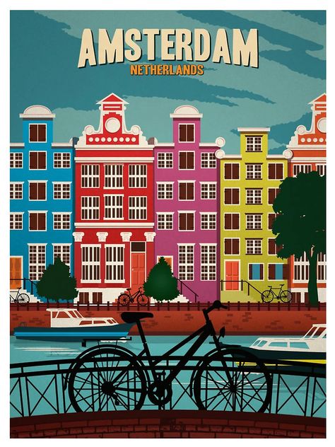 "Amsterdam - Netherlands " Sticker for Sale by art-lovers | Redbubble Postal Vintage, Netherlands Travel, Retro Travel Poster, Amsterdam Travel, Travel Products, Images Vintage, Amsterdam Netherlands, Bike Shop, Vintage Travel Posters