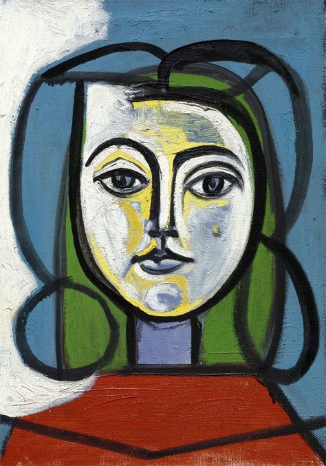 First Portrait of Jacqueline, 1952. Picasso Portraits, Cubist Movement, Pablo Picasso Art, Art Picasso, Pablo Picasso Paintings, 얼굴 그리기, Picasso Paintings, Picasso Art, Georges Braque