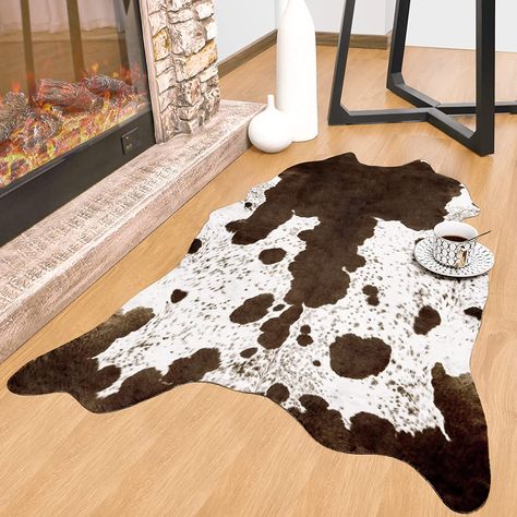 Rostyle Faux Cowhide Rug 3.6 x 2.3 Feet, Cute Cow Hide Rug for Living Room Bedroom Western Home Decor Faux Fur Cow Print Rugs White and Brown Cow Print Area Rug, Bedroom Western, Dorm Tour, Animal Print Carpet, Cow Print Rug, Print Rugs, Faux Cowhide Rug, Cowgirl Room, Dorm Rugs