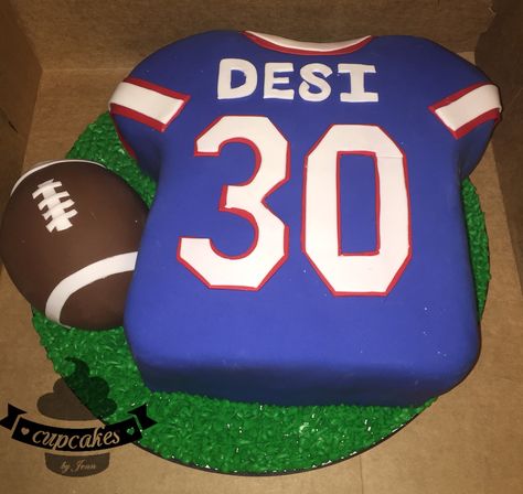 Giants football jersey cake Football Jersey Cake Ideas, Jersey Cake Ideas, Football Jersey Cake, Male Cakes, Cake Chorizo, 19th Bday, Jersey Cake, Ravens Jersey, Georgia Bulldog