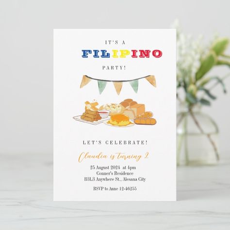 Filipino Party Invitation Filipino Birthday Dinner Filipino Birthday, Filipino Party, Movie Invitation, Cmyk Ink, Birthday Dinner, Envelope Seals, Birthday Dinners, Invitation Sizes, Lets Celebrate