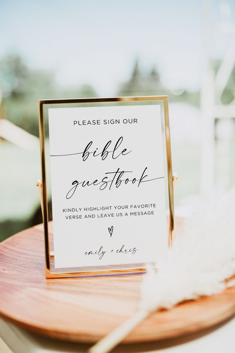 Wedding Guest Book Bible Sign, Minimalist Bible Verse Sign, Christian Guest Book Wedding Sign, Editable Download, Modern Sign, Canva - Etsy Bible As Guest Book Wedding Ideas, Sign Our Bible Wedding, Bible Signing At Wedding, Guest Book Bible, Bible Guest Book, Bible Verse Wedding, Guest Book Wedding Sign, Wedding Bible Verses, Wedding Bible