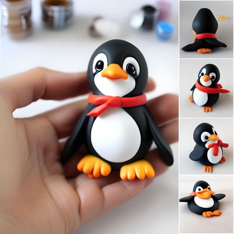 Polymer clay penguin Mini Clay Art, Polymer Clay Penguin, Clay Penguin, Penguin Diy, Sculpting Techniques, Fimo Diy, Penguin Images, Polymer Clay Tutorials, Diy Polymer Clay