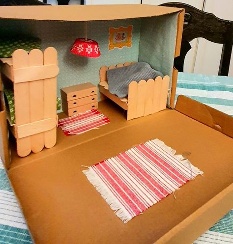 Shoe Box Doll House, Shoe Box House, Shoebox House, Paper House Diy, Shoe Box Diy, Bird Feeder Craft, Teaching Crafts, Operation Christmas Child, Pom Pom Crafts