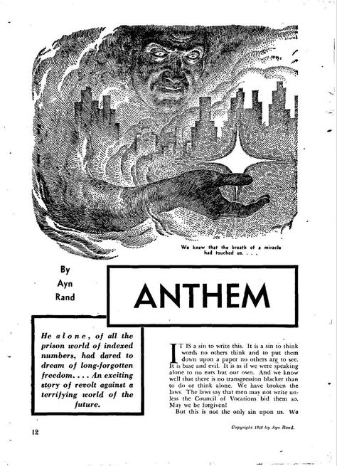 Virgil Finlay, Anthem by Ayn Rand, Famous Fantastic Mysteries 53-06. P.12. Anthem By Ayn Rand, The Anomaly Book, Anthem Ayn Rand, Amon Amarth Album Cover, Ayn Rand Quotes, Ayn Rand, Science Fiction Illustration, Ink Pen Drawings, Amazing Stories