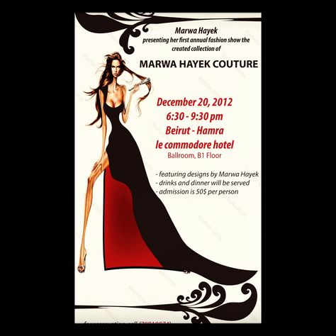 Marwa Hayek fashion show invitation card Fashion Show Invitation Card Design, Fashion Show Invitation Card, Superhero Gala, Clothes Exhibition, Exhibition Invitation, Fashion Invitation, Show Invitation, Fashion Website Design, Fashion Show Invitation