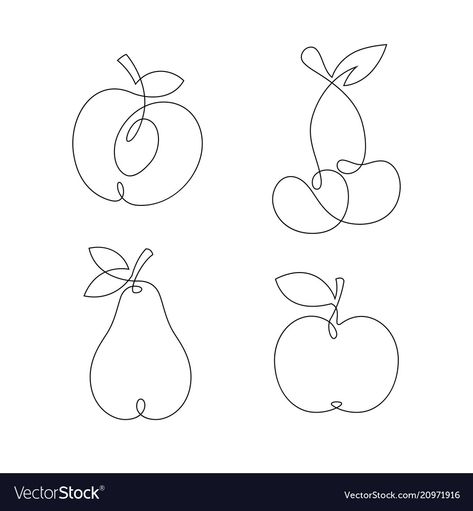 Pear Tattoo Simple, Fruits Line Art, Fine Line Fruit Tattoo, 1 Line Tattoos, Line Art Fruit, Food Line Art, Fruit Line Art, Fruits Vector, Continuous Line Tattoo