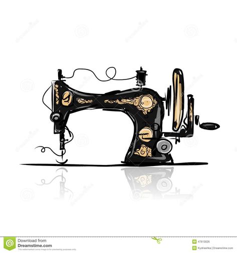 Sewing Machine Retro Sketch For Your Design Stock Vector - Illustration of ornament, sewing: 47613026 Sewing Machine Drawing, Sewing Clipart, Sewing Photography, Machine Logo, Machine Image, Sewing Logo, Logo Sewing, Antique Sewing Table, Old Sewing Machines