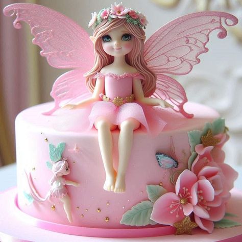 Cakes Princess, Cake Artwork, Fairy Birthday Cake, 7th Birthday Cakes, Princess Cakes, Cake Pop Decorating, Fairy Butterfly, Fairy Cake, Simple Cake Designs