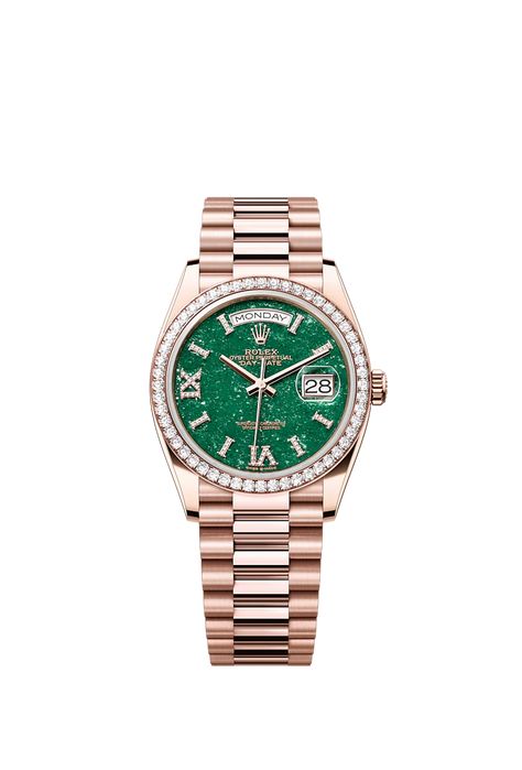 Discover the Day-Date 36 watch in 18 ct Everose gold on the Official Rolex Website. Model: m128345rbr-0068 Rolex Bracelet, Rolex Models, Gold Alloys, Rolex Logo, Rolex Oyster, Rolex Day Date, Watch Chain, Bezel Diamond, Diamond Watch