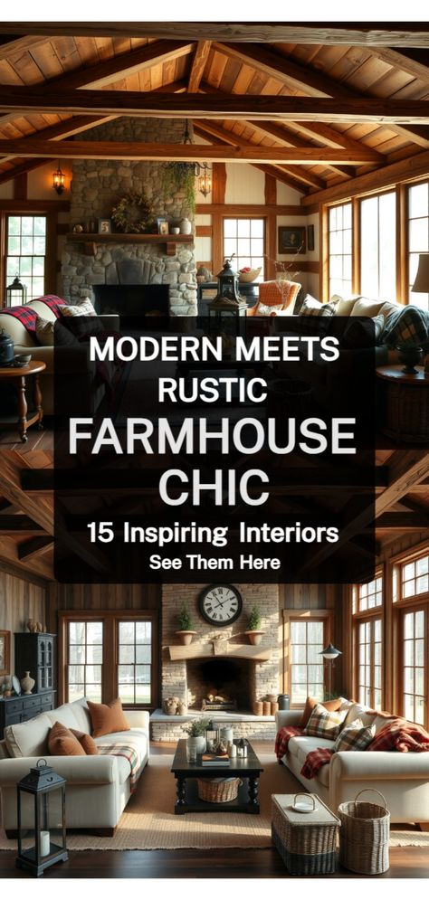 Farmhouse living rooms Lodge Living Room Ideas, Modern Lodge Living Room, Rustic Lodge Living Room, Modern Lodge Decor, Cozy Cabin Living Room, Rustic House Interior, Cozy Cabin Interior, Rustic Modern Living Room, Lodge Living Room