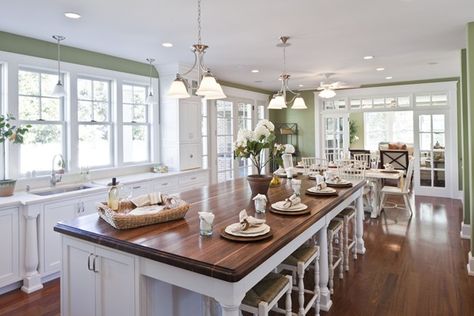 kitchen painted Sherwin Williams Sprout Nice Kitchens, Kitchen Timeless, Kitchen Ideals, Wood Island, Farmhouse Kitchens, White Kitchens, Pretty Kitchen, Kitchen Paint Colors, Gorgeous Kitchens