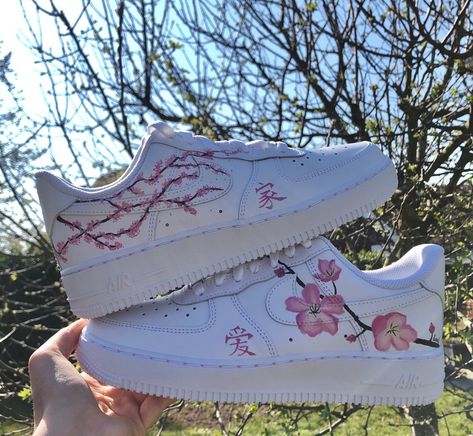 Cherry Blossom Custom Nike AF1 - lunapaintss by lunapaintss Blossom Drawing, Customized Shoes, Custom Shoes Diy, Air Shoes, Japanese Sakura, Shoes Diy, Air Force 1 Custom, Custom Air Force 1, Personalized Shoes