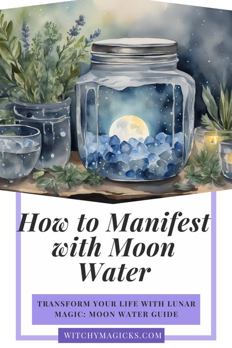 Discover the ancient practice of using moon water to manifest your desires. This step-by-step guide covers everything from preparing your moon water to incorporating it into rituals for maximum impact. Understand the significance of each lunar phase and how it influences your intentions. Start your journey with moon water and unlock the secrets of lunar magic. Learn more at witchymagicks.com! #CrystalsAndGemstones #HerbalMagic #SabbatsAndEsbats #Spellcraft #Witchcraft #MoonWaterManifestation Moon Water Intentions, Moon Water Uses, Wicca Knowledge, Manifestation Results, Witches Grimoire, New Moon Meaning, Water Blessings, Sturgeon Moon, Lunar Magic