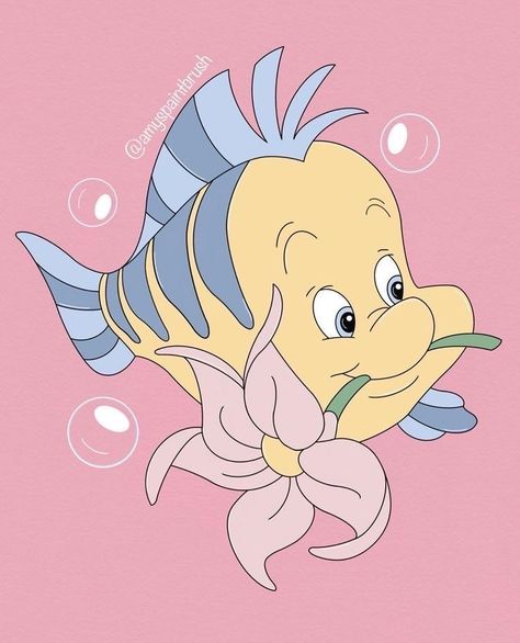 Flounder Painting, Flounder Drawing, Flounder Little Mermaid, Ariel Cartoon, Ariel Wallpaper, Little Mermaid Characters, Mermaid Drawings, Mermaid Pictures, Disney Tattoo