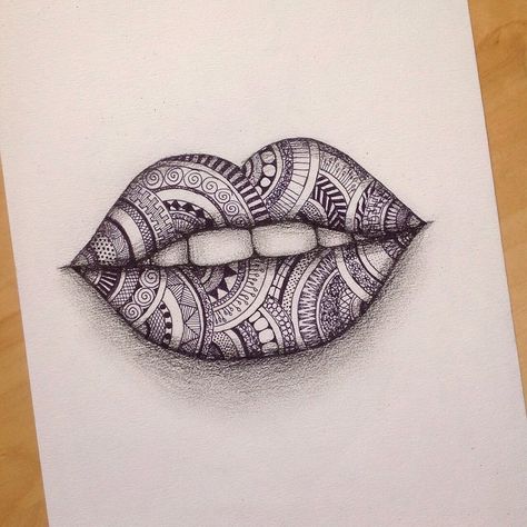 Zentangle lips!  next week is test week for me so wish me luck (also I should've studied when I was drawing oops) comment what you think? Doodle Art Drawing, Drawing Faces, Mandala Art Lesson, White Drawing, Zentangle Drawings, Desenho Tattoo, Mandala Design Art, Black And White Drawing, Zentangle Art