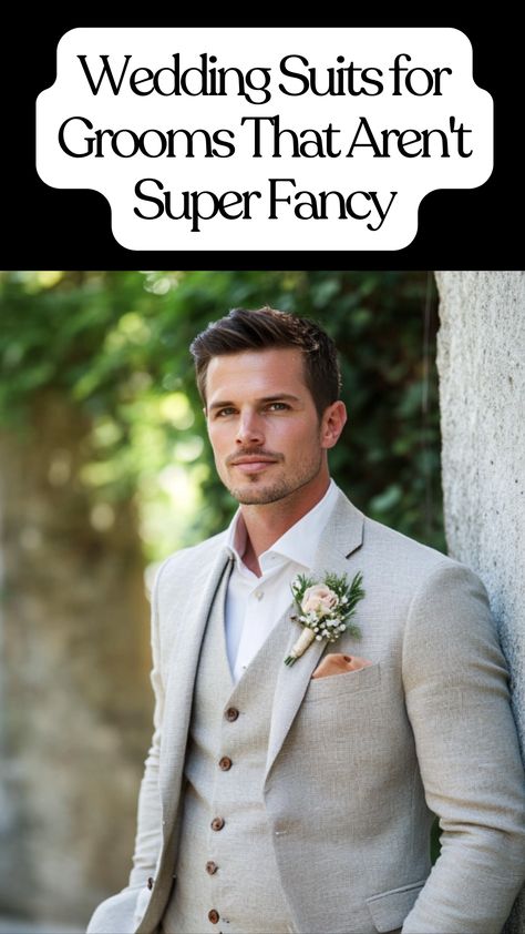 A groom wearing a relaxed yet stylish linen suit, perfect for a simple and modern wedding look. Wedding Suits Men Casual, Men's Suit Summer Wedding, Groom Suit No Tie, Semi Formal Groom Attire, Groom Suit Ideas Color Schemes, Men Wedding Outfit Casual Groom Attire, Simple Groom Attire, Grooms Tux Ideas, Men’s Wedding Attire