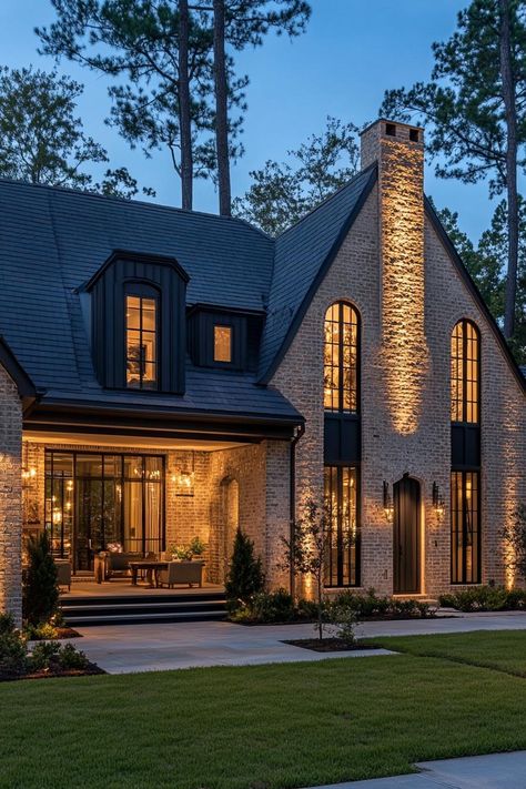 40 Modern French Houses with Stunning First Impression Modern Farmhouse Ideas Exterior, French Brick House Exterior, European Inspired Homes, French Inspired Home Exterior, French Lake House, French Colonial Homes Exterior, Modern French House Exterior, Modern European House Plans, French Style House Exterior