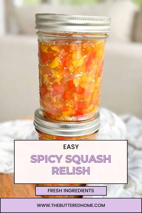 This easy and spicy squash relish recipe is perfect for summer. Fresh is always best and we use our summer bounty of yellow squash to bring you an easy canning recipe for any level of cook.rn Uses For Yellow Squash, Canning Recipes For Yellow Squash, Water Bath Canning Squash Recipes, Squash Pickles Recipes, Yellow Squash Relish Recipe, Yellow Squash Relish, How To Freeze Yellow Summer Squash, Summer Squash Relish Recipe, Squash Relish Recipe Yellow