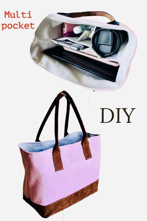 Multi Pocket Bag Pattern, Diy Bag Patterns, Make Tote Bag, Teachers Bag, Diy Diaper Bag, Canvas Bag Diy, Multi Pocket Bag, Tote Bag Organizer, Tote Tutorial