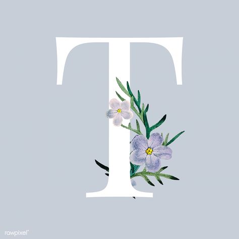 Botanical Capital Letter, T Letter, Floral Font, Alphabet Font, Floral Alphabet, Letter T, Alphabet, Floral