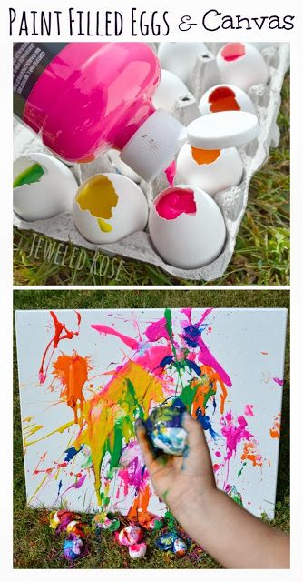 Fill eggs with paint and toss them at canvas.  SO FUN and filling the eggs is so easy! #kidfun Filled Eggs, Hantverk Diy, Cool Ideas, Summer Bucket, Easter Fun, Craft Time, Crafts To Do, Craft Activities, Christmas Cheer