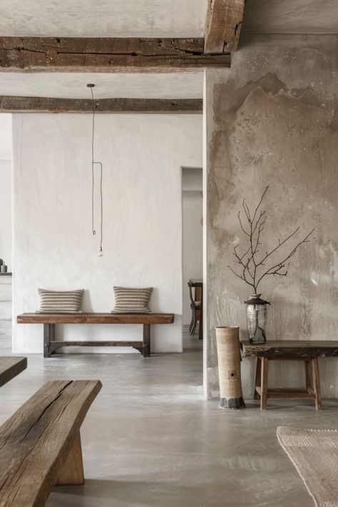 Wabi Sabi Wall: Textured Tranquility - Quiet Minimal Wabi Sabi Dining Room, Wabi Sabi House, Wabi Sabi Living, Imperfect Beauty, Wabi Sabi Interior, Wabi Sabi Decor, Concrete Effect Paint, Wabi Sabi Wall, Living Room Loft