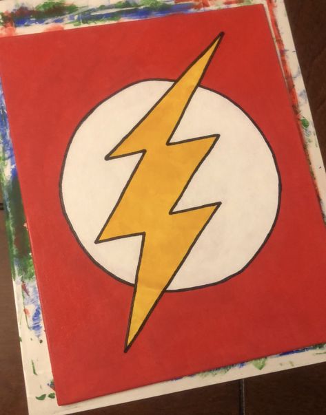 The Flash CW Logo Canvas Painting Flash Painting, Marvel Paintings Easy Canvases, Valentine's Canvas Painting, The Flash Painting Ideas, The Flash Painting, Super Hero Paintings Canvases, The Flash Cartoon Drawing, Captain America Canvas, Flash Logo