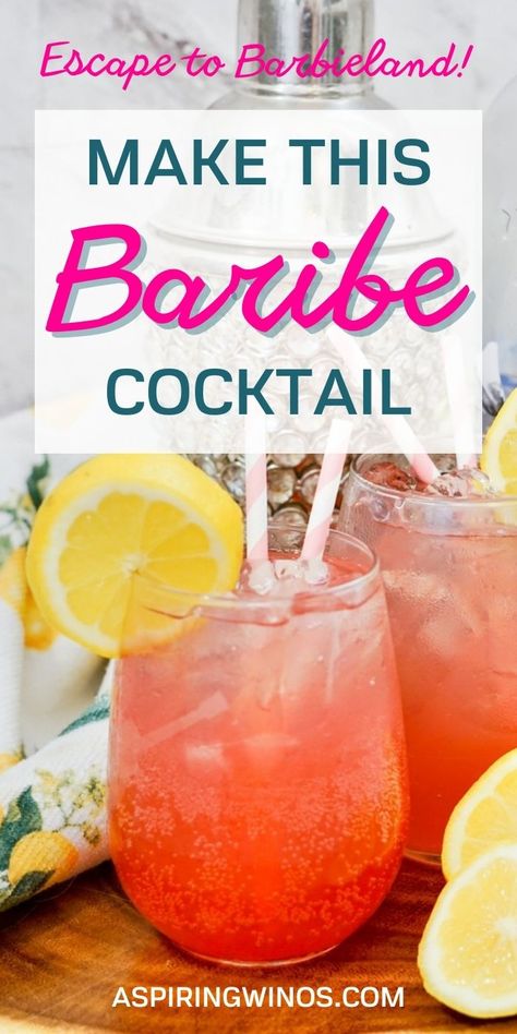 Barbie Cocktail Recipe | Barbie Movie Drink | Barbie Themed Cocktails | Barbieland | Kenergy | Barbie Movie | Pink Cocktail | Sweet Cocktail Recipe #summerdrinks #barbiecocktail #barbie #cocktailidea Movie Theme Alcohol Drinks, Barbie Theme Cocktail, Malibu Barbie Cocktail, Malibu Barbie Drink, Barbie Cocktail Drink, Pink Barbie Drink, Movie Cocktails, Barbie Drink, Princess Drinks