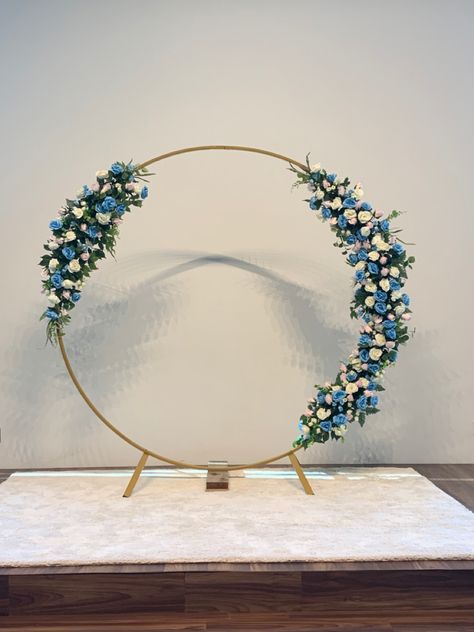 Circle Wedding Backdrop, Teal Beach Wedding, Hoop Backdrop, Ganpati Decor, Dark Blue Wedding, Night Wedding Decor, Circle Backdrop, Wedding Background Decoration, Decoration For Ganpati