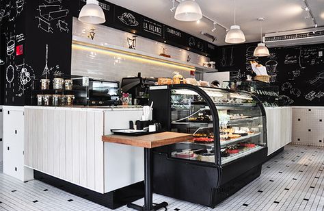 Black And White Cafe Interior Design, Black And White Bakery Interior Design, Black Bakery Interior, Black And White Store Interior, Black And White Cafe Interior, Black And White Cafe Aesthetic, Black And White Coffee Shop, Black And White Bakery, Cupcake Shop Interior