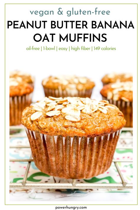 Tender, fluffy, not-too-sweet, & delicious: that's exactly what these vegan peanut butter banana oat muffins are all about! They are also oil-free, gluten-free, and made in one bowl. Only 149 calories, too! #oilfree #glutenfree #onebowlbaking #oats #cleaneating #cleaneats #fitnessfood #muffins #healthybaking #easyrecipe #lowcalorie #portablebreakfast #weightwatchers #healthymuffins #oilfreevegan #banana #peanutbutter #frugal Peanut Butter Banana Bread Muffins, Sunflower Seed Butter Recipes, Peanut Butter Banana Oats, Vegan Banana Muffins, Peanut Butter Muffins, Peanut Butter Banana Bread, Peanut Butter Banana Muffins, Banana Oat Muffins, Baked Oatmeal Cups