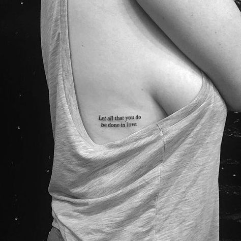 Placement Bra Tattoo, Emma Tattoo, Typewriter Font Tattoo, Bible Verse Tattoo, Artists Tattoos, Side Tat, Small Rib Tattoos, Nature Woman, Twin Tattoos