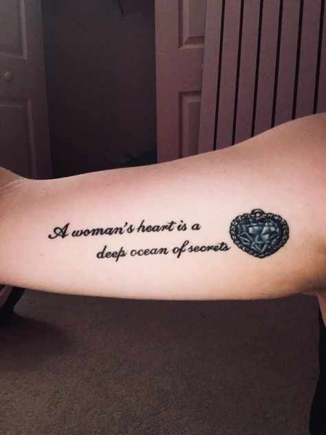 Had my titanic tattoo done back in April and I’m still so very in love with it ♡ Titanic Inspired Tattoo, Titanic Tattoo Ideas, Titanic Quote Tattoo, Titanic Aesthetic Wallpaper Quotes, Titanic Tattoo, Heart Of The Ocean Titanic, Titanic Quotes, Dove Tattoos, Quote Tattoos