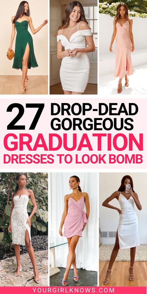 Graduate Dress Graduation, Best Graduation Dresses Style, Dress Idea For Graduation, Women’s Graduation Outfit, What To Wear On Graduation Day, Dress To Wear For Graduation, Dress Ideas Graduation, Dresses To Wear For Graduation Classy, Graduation Clothes Ideas