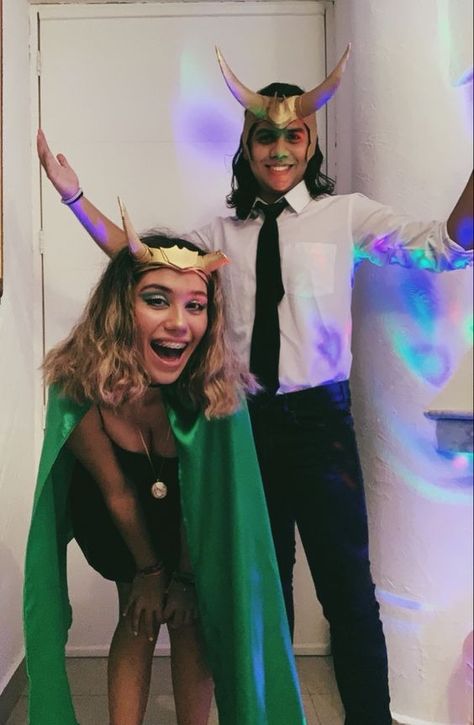 DIY Couples Halloween Outfits For You And Your BOO - RecipeMagik Loki Couples Costume, Loki And Thor Couples Costume, Marvel Custome Halloween, Thor X Loki Costume, Loki Costume Halloween, Loki Couple Costume, Marvel Duo Halloween Costumes, Loki And Sylvie Costume, Comic Con Couple Costumes