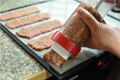 Cheap & Easy Beef Jerky Strips Using Ground Beef--well now on my list of must try gadgets I'm adding the jerky gun! Easy Beef Jerky, Ground Beef Jerky, Ground Beef Jerky Recipe, Jerky Recipes Dehydrator, Homemade Beef Jerky, Jerky Recipe, Beef Jerky Recipes, Deer Meat Recipes, Jerky Recipes