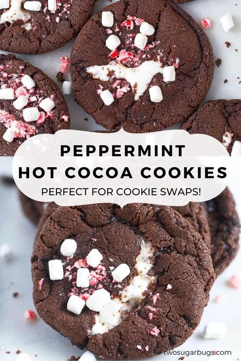 Hot Chocolate And Marshmallow Cookies, Chewy Hot Cocoa Cookies, Almond Flour Peppermint Cookies, Hot Cocoa Christmas Cookies, Cookies Made With Hot Chocolate Powder, Hot Cocoa Marshmallow Cookies, Hot Cocoa Peppermint Cookies, Christmas Cookies Hot Chocolate, Peppermint Marshmallow Cookies