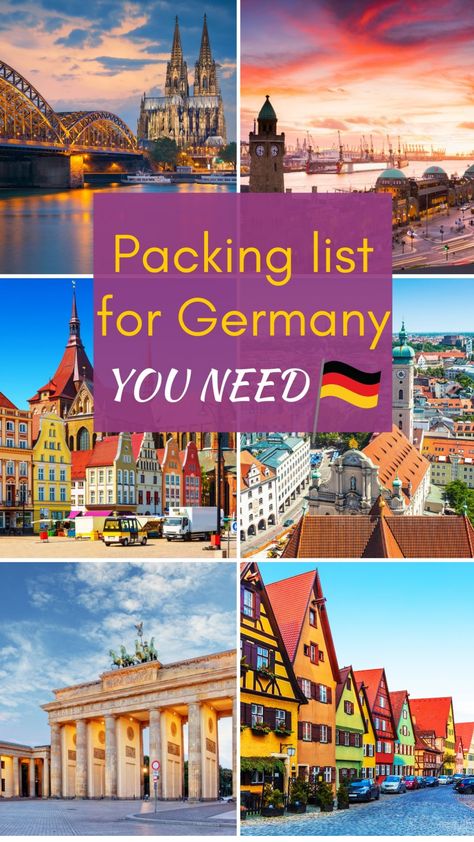 Excited for 1 week in Germany packing?! Our Germany packing list provides a perfect packing list for Germany in winter, packing list for Germany in summer, packing list for Germany in fall, and packing list for Germany in spring. Save this pin for all the essentials you need to make your trip unforgettable! Germany In Spring, Germany In Summer, Germany Packing List, Traveling To Germany, Germany In Winter, Summer Packing List, Time In Germany, Winter Packing List, Germany Vacation