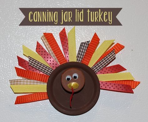 Turkey Crafts Ideas Thanksgiving Turkey Crafts, Jar Lid Crafts, Crafts Thanksgiving, Thanksgiving Turkey Craft, All About Family, Mason Jar Lid, Canning Jar Lids, Thanksgiving Craft, Turkey Crafts