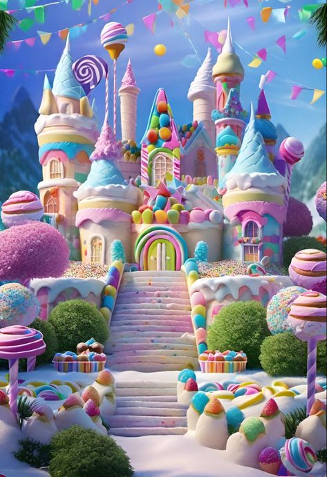 Candy Land Aesthetic, Candyland Castle, Candyland Aesthetic, Candy World, Candy Castle, Candy House, Candy Art, Candy Land Theme, Beautiful Landscape Wallpaper