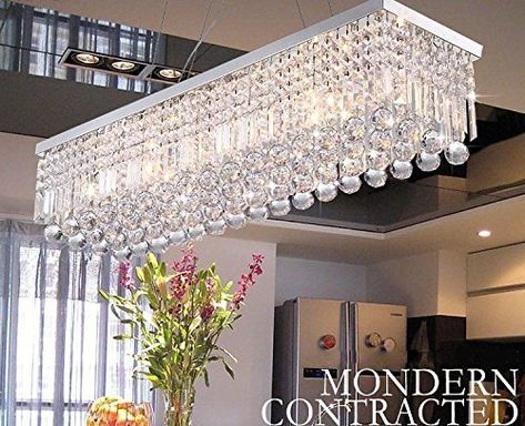 Crystal Chandelier Dining Room, Chandelier Dining Room, Modern Ceiling Light Fixtures, Dining Room Light, Rectangular Chandelier, Dining Chandelier, Crystal Chandelier Lighting, Modern Crystal Chandelier, Crystal Ceiling Light